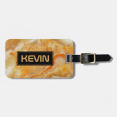 Beige Marble Stone Print Monogramed Bagagelabel (Voorkant horizontaal)