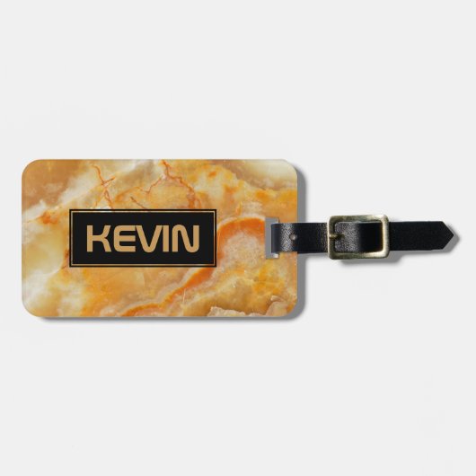 Beige Marble Stone Print Monogramed Bagagelabel (Voorkant horizontaal)