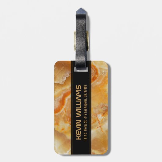 Beige Marble Stone Print Monogramed Bagagelabel (Achterkant verticaal)