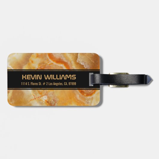 Beige Marble Stone Print Monogramed Bagagelabel (Achterkant horizontaal)