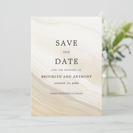 Beige Marble Stone Save The Date (Staand voorkant)