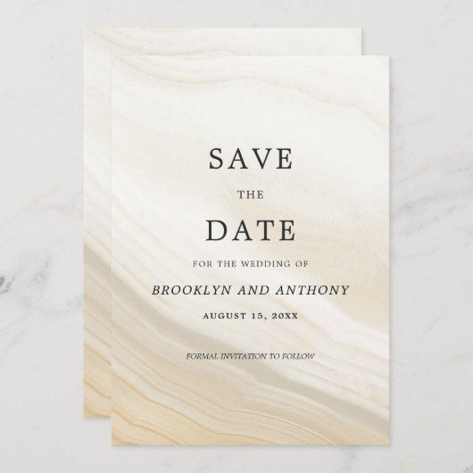 Beige Marble Stone Save The Date (Voorkant / Achterkant)