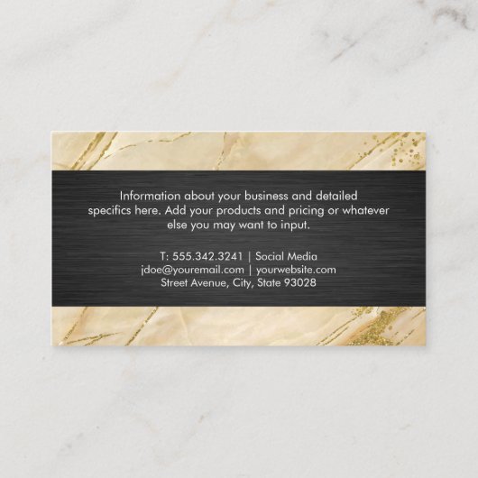 Beige Marble | Zwarte textuur Visitekaartje (Achterkant)