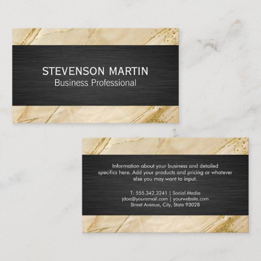 Beige Marble | Zwarte textuur Visitekaartje (Voorkant / Achterkant)