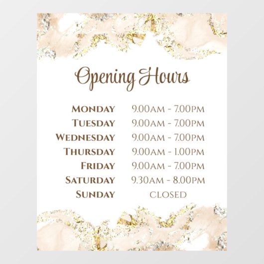 Beige marmer ontwerp openingstijden raamfolie raamsticker (Vel)