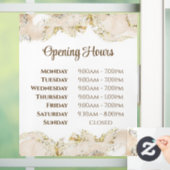 Beige marmerdesign openingstijden raamsticker (Huis)