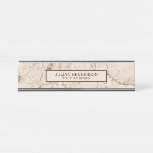 Beige marmeren bruine korrel bureau naambordje (Voorkant)