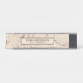 Beige marmeren bruine korrel bureau naambordje (Voorkant)