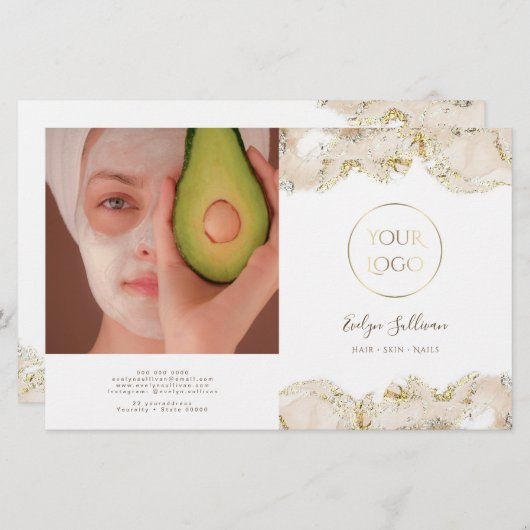 Beige marmering design bifold brochure (Voorkant / Achterkant)