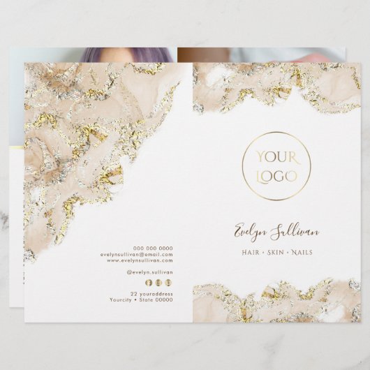 Beige marmering design service menu brochure (Voorkant / Achterkant)