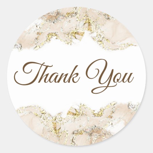 Beige marmering ontwerp dank u ronde sticker (Voorkant)