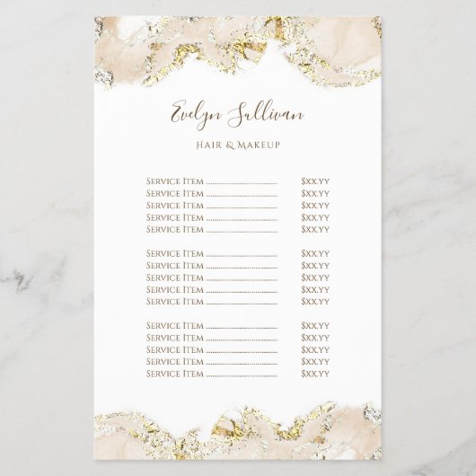 Beige marmering ontwerp prijslijst flyer (Voorkant)