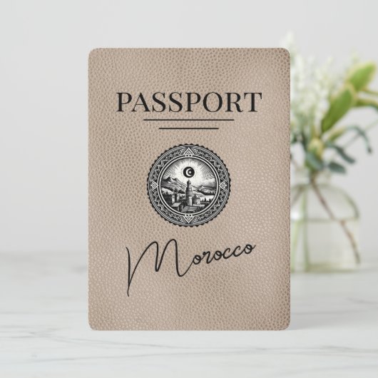 Beige Marokko Paspoort Bewaar de datum Save The Date (Staand voorkant)