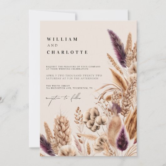 Beige Mauve Bohemian Greenery Destination Wedding Kaart (Voorkant)