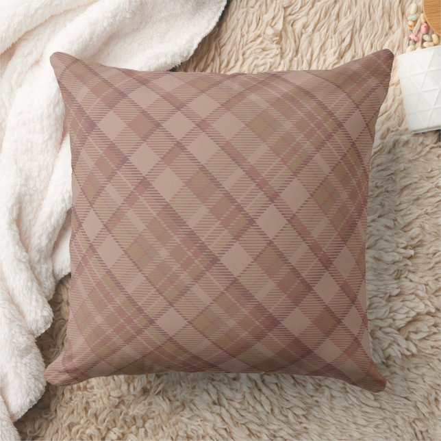Beige Mauve Plaid Pattern Design Kussen (Deken)