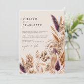 Beige & Mauve Tropical Flowers Bohemian Wedding Kaart (Staand voorkant)