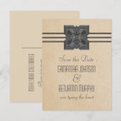 Beige Medallion Border Save the Date Briefkaart (Voorkant / Achterkant)