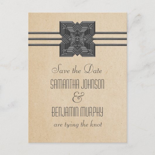 Beige Medallion Border Save the Date Briefkaart (Voorkant)