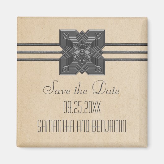 Beige Medallion Border sparen de Magnet van de Dat (Voorkant)