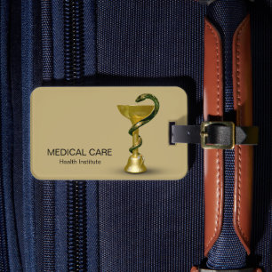 Beige Medical Bowl Hygieia Gold Snake Caduceus Bagagelabel