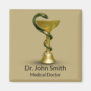Beige Medical Bowl Snake Hygieia Gold Caduceus Magneet