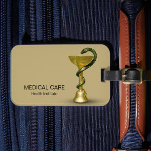 Beige Medical Snake Bowl Hygieia Gold Caduceus Bagagelabel