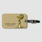 Beige Medical Snake Bowl Hygieia Gold Caduceus Bagagelabel (Voorkant (horizontaal))