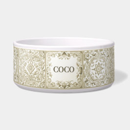Beige Mediterrane Tegel Custom Dog Cat Pet Naam Voerbakje