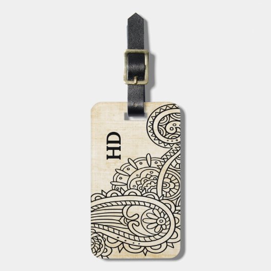 Beige Mehndi Motif Bagagelabel (Voorkant verticaal)