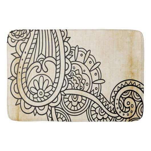 Beige Mehndi Motif Bath Mat (Voorkant)