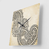 Beige Mehndi Motif Clock Vierkante Klok (Hoek)