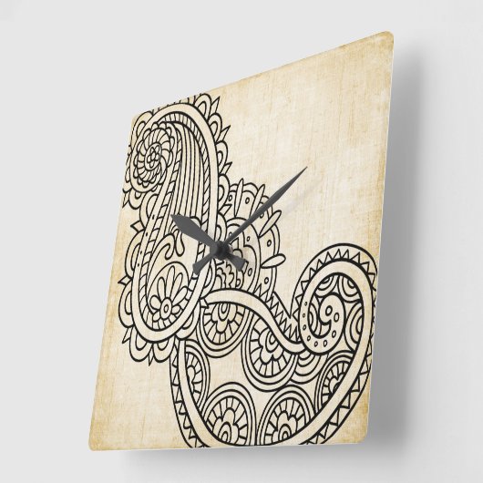Beige Mehndi Motif Clock Vierkante Klok (Hoek)