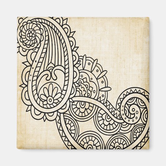Beige Mehndi Motif Magnet (Voorkant)