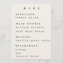 Beige Menutemplate Modern Eenvoudig Huwelijk