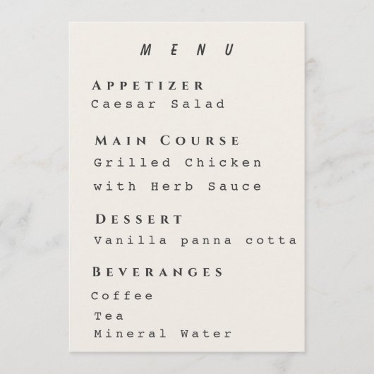 Beige Menutemplate Modern Eenvoudig Huwelijk Menu (Voorkant)