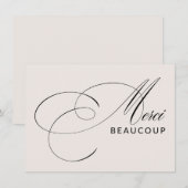 Beige Merci Beaucoup Elegante Kalligrafie Dank u Bedankkaart (Voorkant / Achterkant)