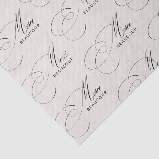 Beige Merci Beaucoup Elegante Kalligrafie Dank u Tissuepapier (Detail)