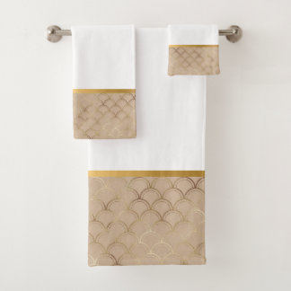BEIGE MERMAID SCALE WITTE BADKAMER HANDDOEK SET