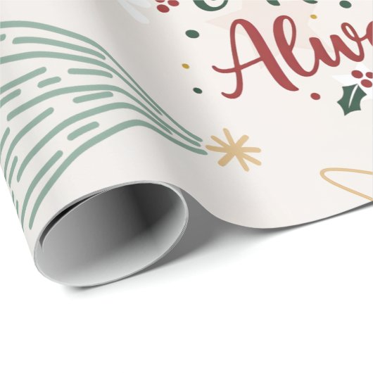 Beige Merry Christmas Gift Wrap with Tree Design Cadeaupapier (Rol Hoek)