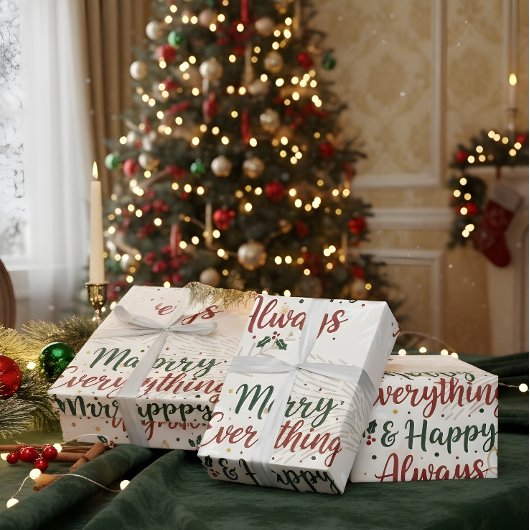 Beige Merry Christmas Gift Wrap with Tree Design Cadeaupapier
