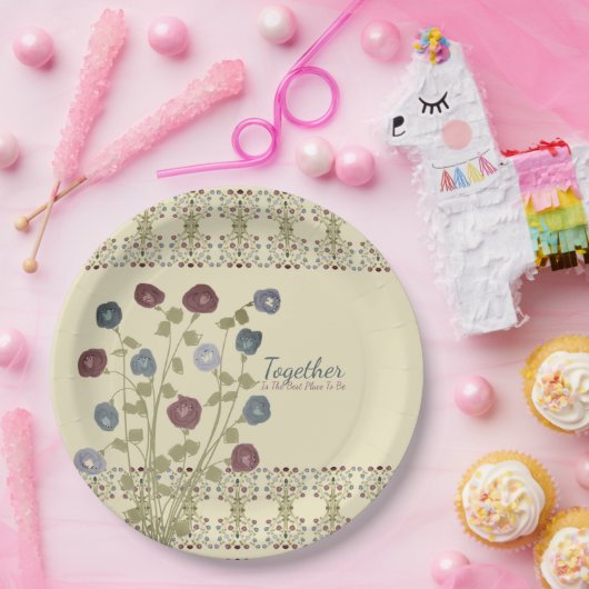 Beige met blauwe bloemen papieren bordje (Feest)