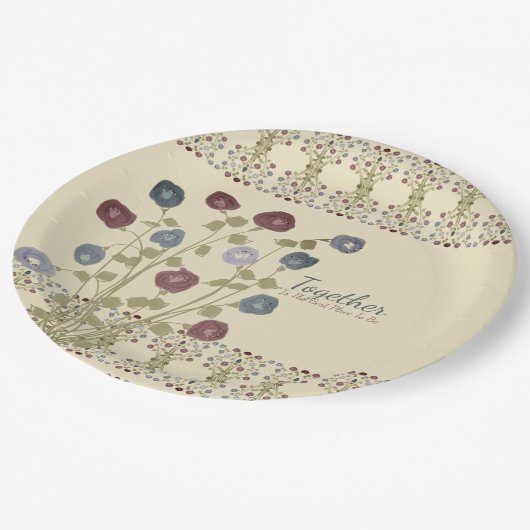 Beige met blauwe bloemen papieren bordje (Gekanteld)