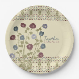 Beige met blauwe bloemen papieren bordje