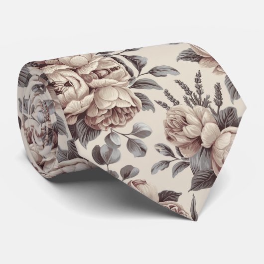 Beige met bloemenprint stropdas (Opgerold)