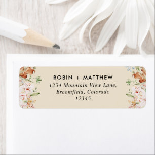 Beige met Earthy Blooms Wedding Return Address Etiket