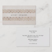 Beige met Gouden Patroon Gestreept Faux Linnen Visitekaartje (Voorkant / Achterkant)