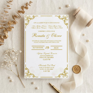 Beige met kalligrafie kader Spaanse bruiloft Kaart