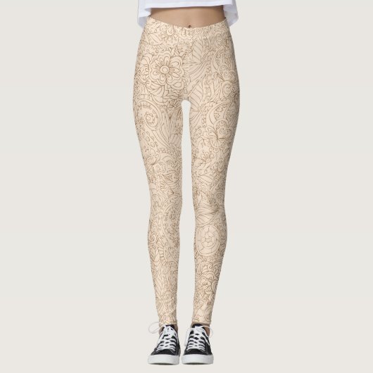 Beige met Leggings van het bruin-platenpatroon (Voorkant)
