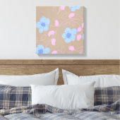 Beige Met Roze en Blauwe Bloemen Canvas Afdruk (Insitu (Slaapkamer))