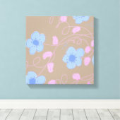Beige Met Roze en Blauwe Bloemen Canvas Afdruk (Insitu (Houten vloer))